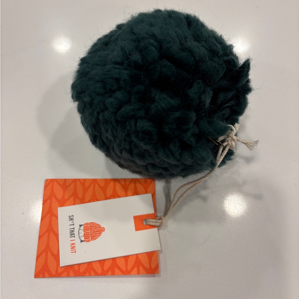 NWT Sh*t that I Knit Red and Cream beanie with green and faux fur poms - Picture 3 of 3